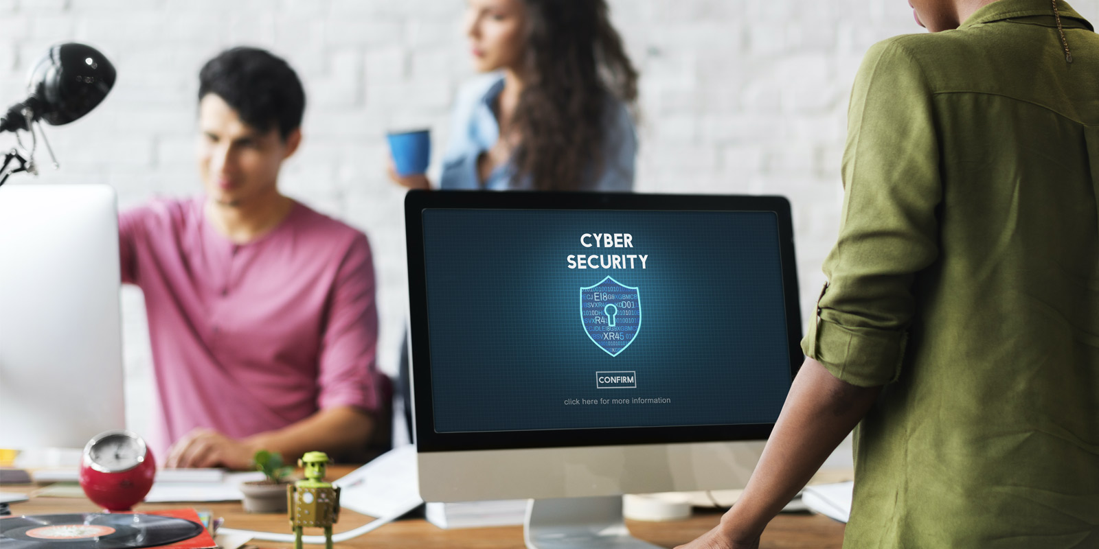 Employees setting up security foundation