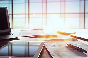 Office supplies laying on desk