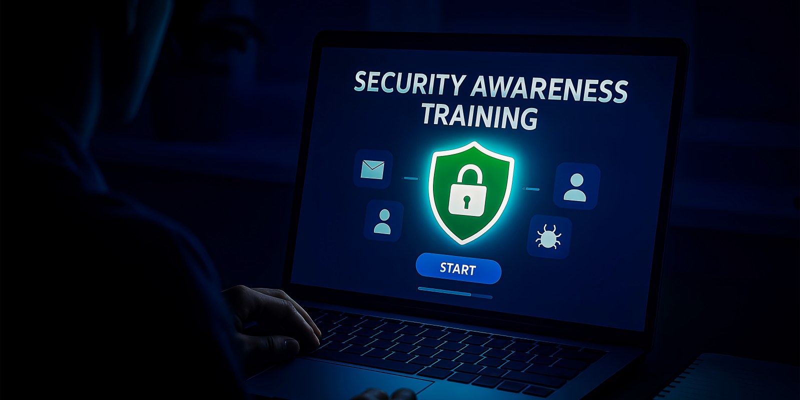A laptop screen displaying a Security Awareness Training program