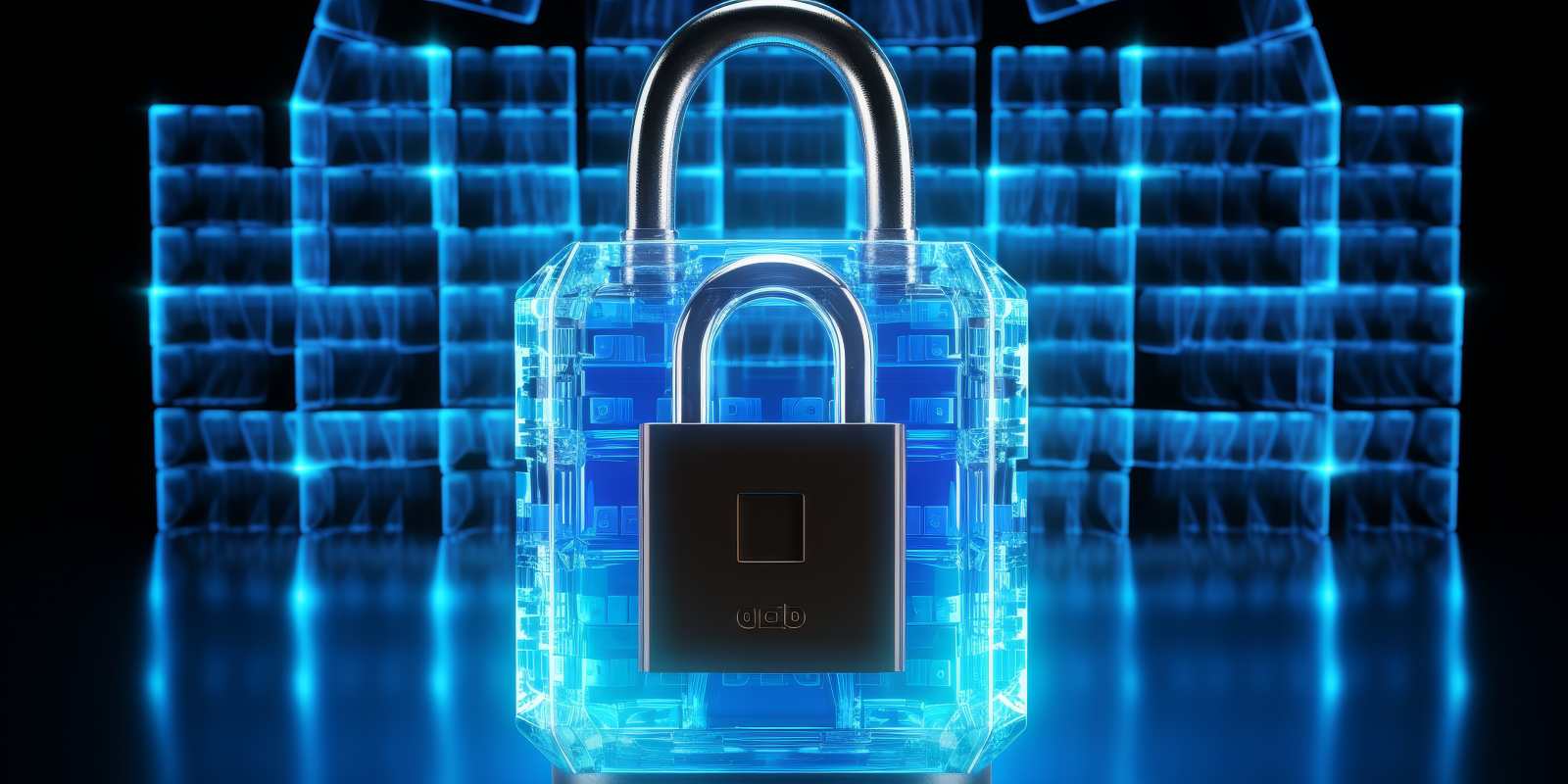 A physical padlock overlaid on a glowing digital lock icon, symbolizing cybersecurity protection and mock assessment