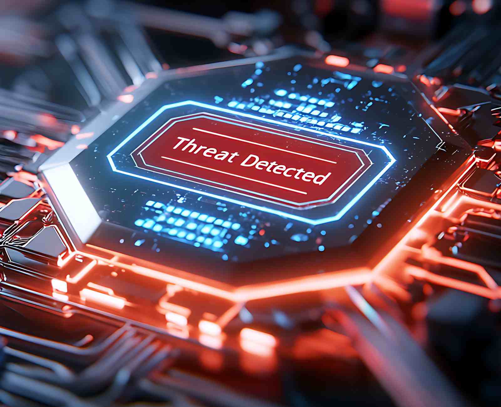 Threat detected alert on a circuit board highlighting the importance of vulnerability testing