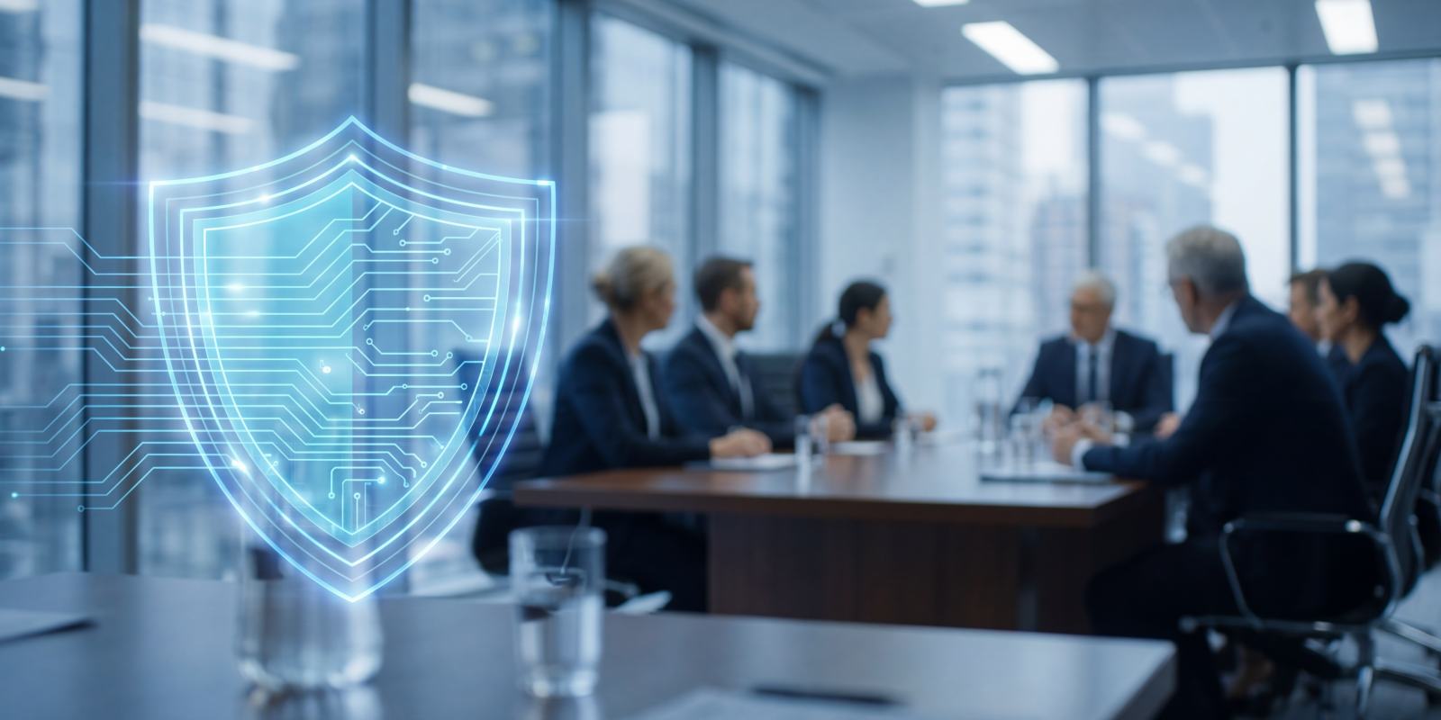 a corporate boardroom meeting representing cybersecurity trust and executive level security governance