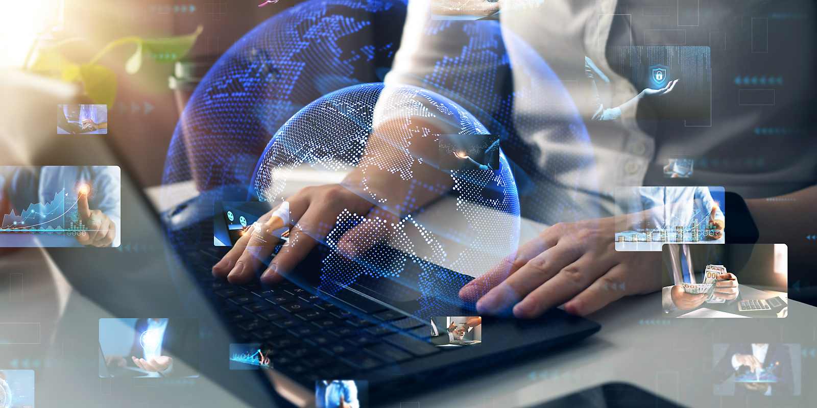 scattered security icons representing global cybersecurity gap analysis and assessment across interconnected systems