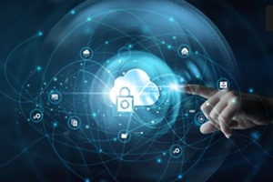 cybersecurity specialist holding shield interface