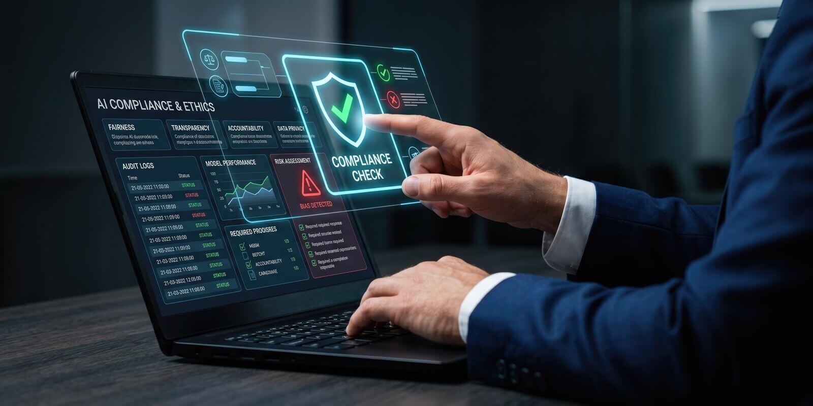 ai compliance and ethics dashboard on laptop screen