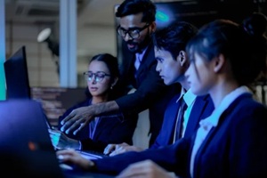 cybersecurity analysts executing threat mitigation protocols in security operations center