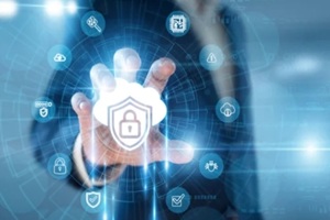 DevSecOps specialist hand holding Cloud Security and data networking