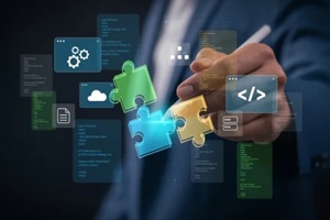 low code no code development platform concept with professional using stylus on digital interface
